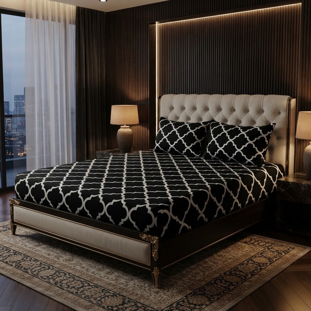 3D Crystal Cotton 1 Bedsheet And 2 Piping Pillow Covers