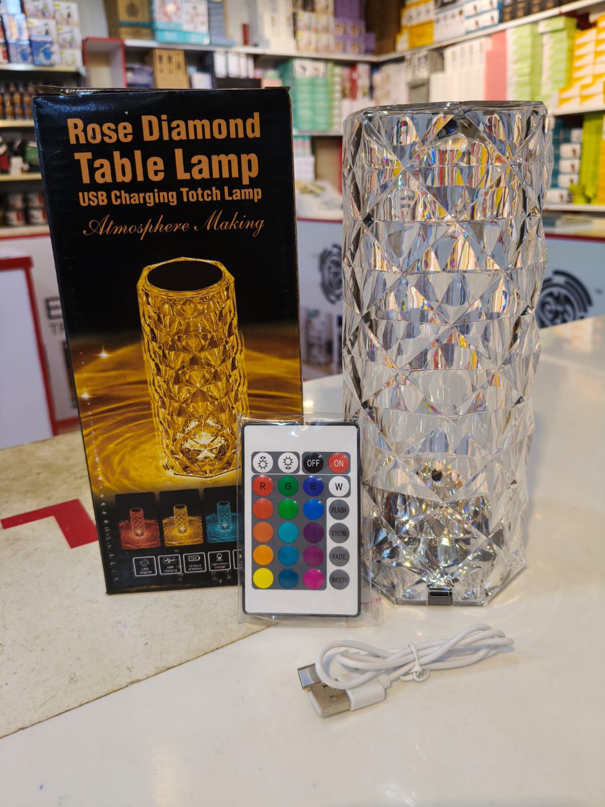 Rechargeable Rose Diamond Table Lamp with Wireless Remote