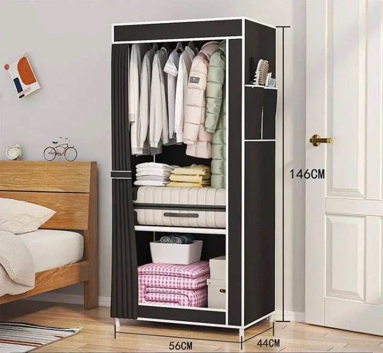 Saving Clothes Organizer with Hanging Rail, Storage Shelves, and Dustproof Curtain Cover