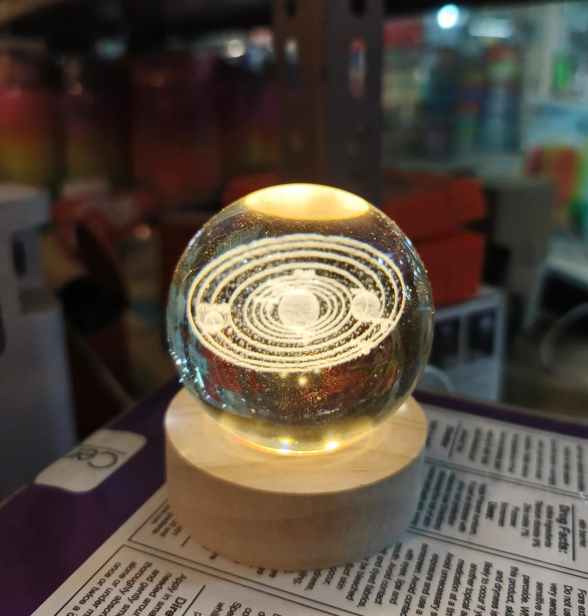 3D Crystal Ball LED Table Lamp With Laser Engraved Solar System