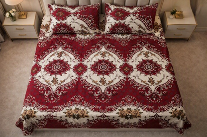 3D Crystal Cotton  Bedsheet Set –  Printed Double Bed Sheet with 2 Pipping Pillow Covers