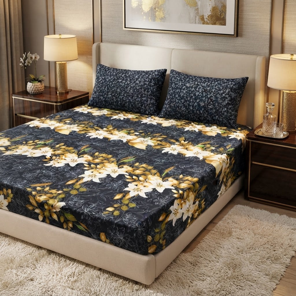 Gift Pack Bedsheet Cotton  Printed Set With King Size Sheet And 2 Pillow Covers