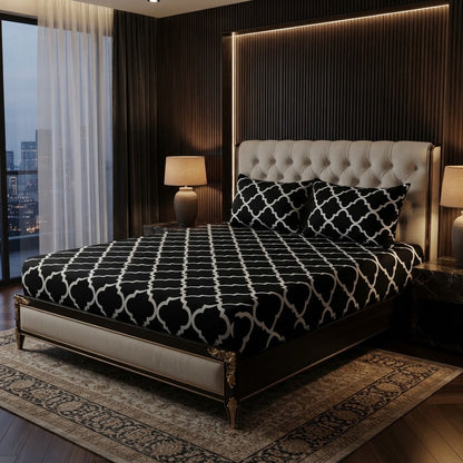 3D Crystal Cotton 1 Bedsheet And 2 Piping Pillow Covers