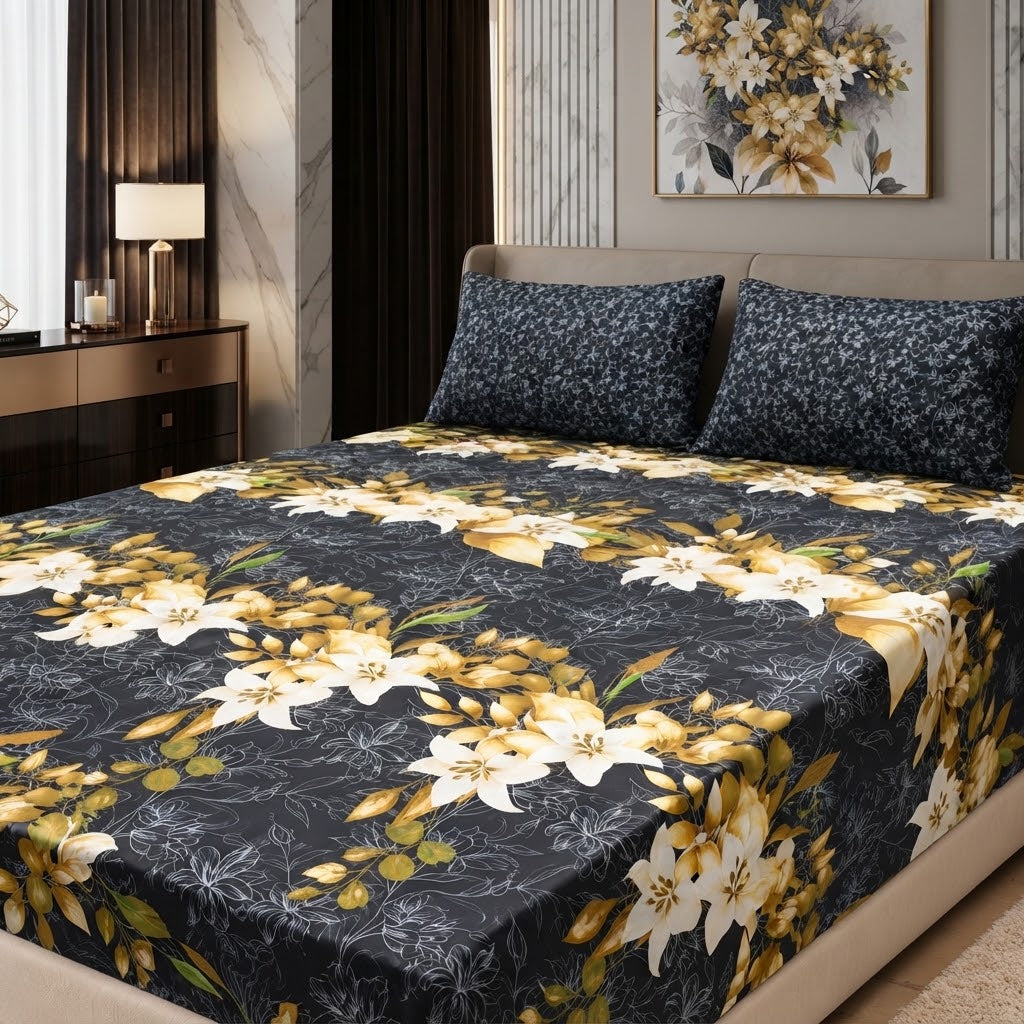 Gift Pack Bedsheet Cotton  Printed Set With King Size Sheet And 2 Pillow Covers