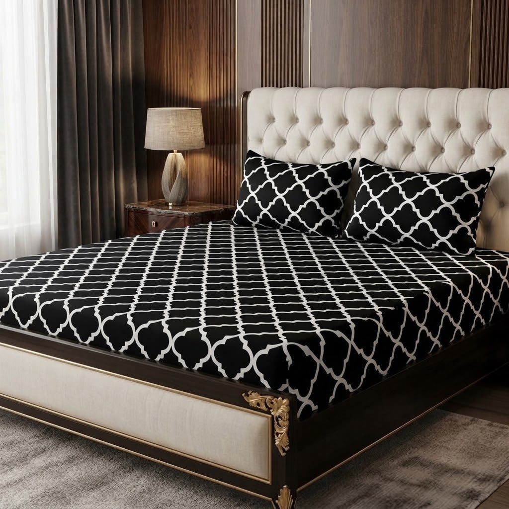 3D Crystal Cotton 1 Bedsheet And 2 Piping Pillow Covers