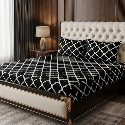 3D Crystal Cotton 1 Bedsheet And 2 Piping Pillow Covers