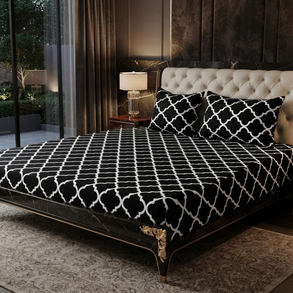 3D Crystal Cotton 1 Bedsheet And 2 Piping Pillow Covers