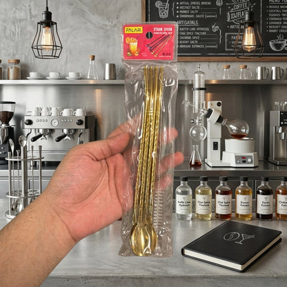 4 Pcs - Gold Straw Spoon Set With Cleaning Brush