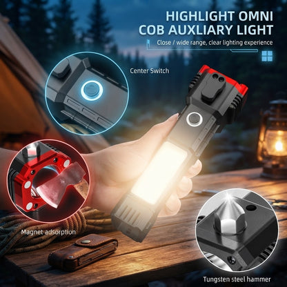 Multifunctional COB Auxiliary Flashlight with Magnet &amp; Hammer