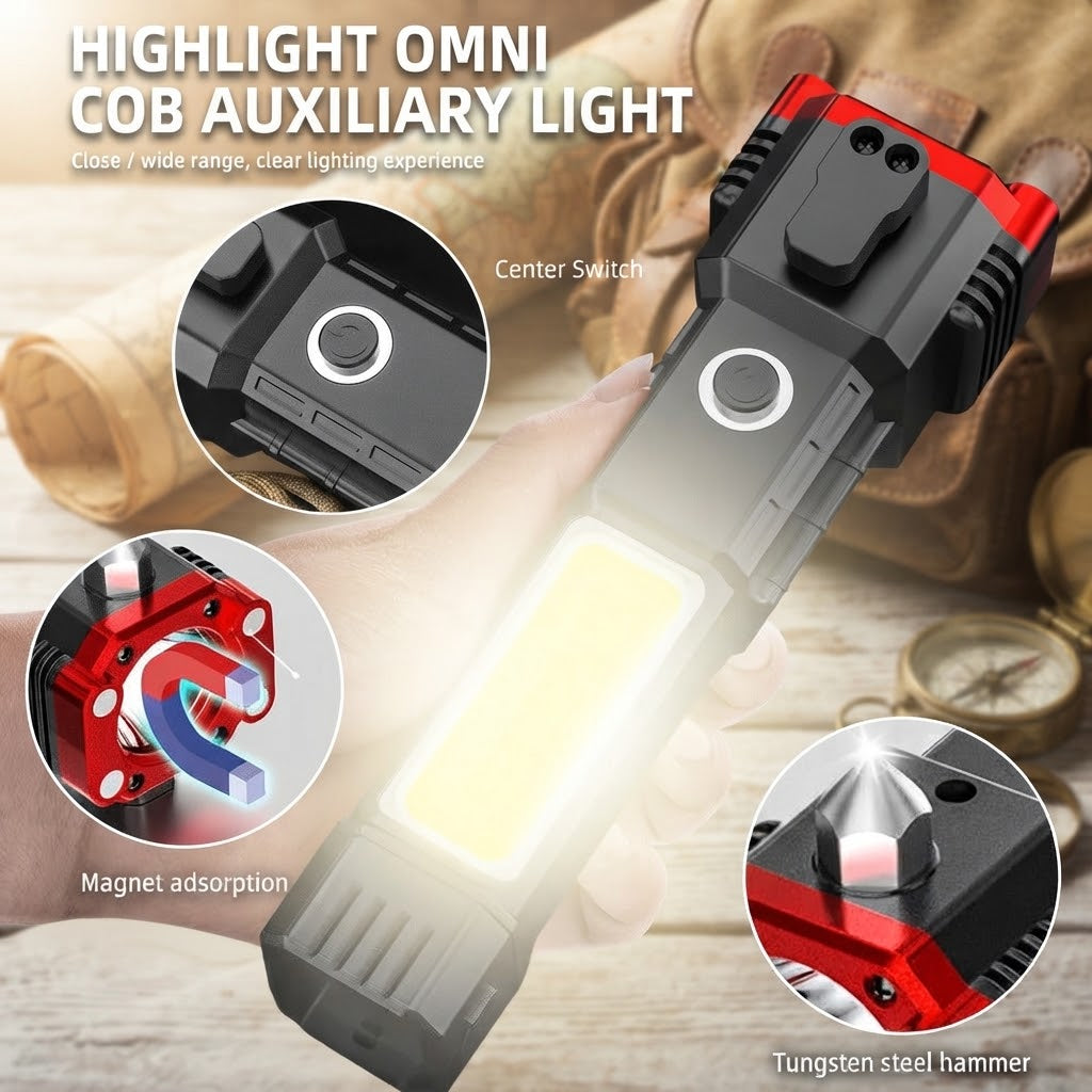 Multifunctional COB Auxiliary Flashlight with Magnet &amp; Hammer