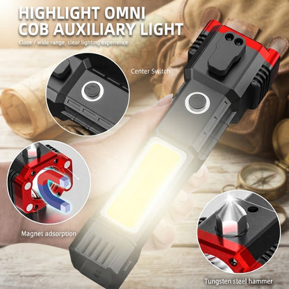 Multifunctional COB Auxiliary Flashlight with Magnet &amp; Hammer