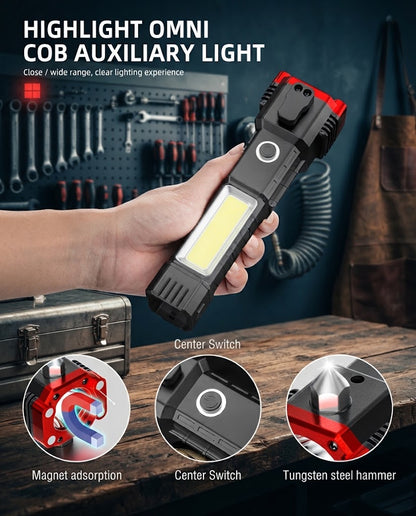 Multifunctional COB Auxiliary Flashlight with Magnet &amp; Hammer