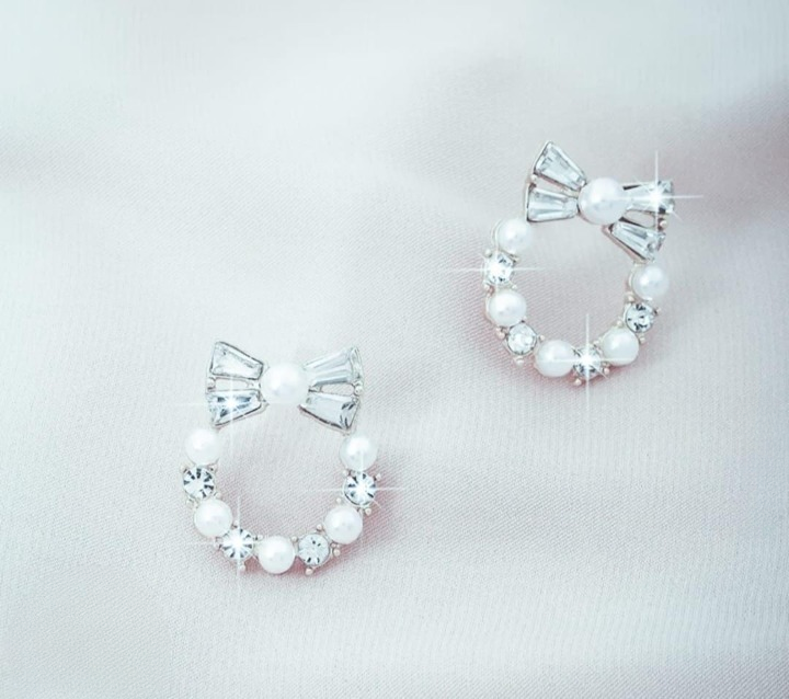 Pearl Bow Korean Zircon Earrings for Women  Premium