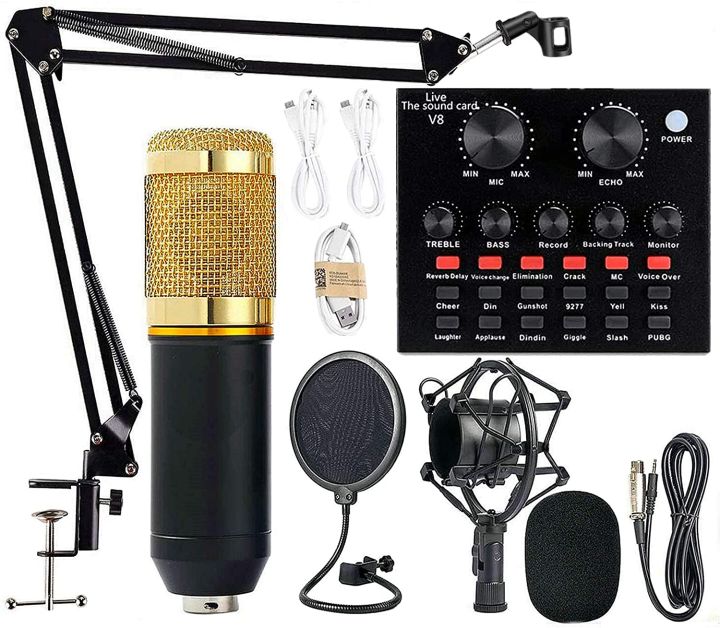 Premium V8 Pro Condenser Microphone Kit With Sound Card