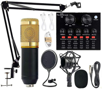 Premium V8 Pro Condenser Microphone Kit With Sound Card