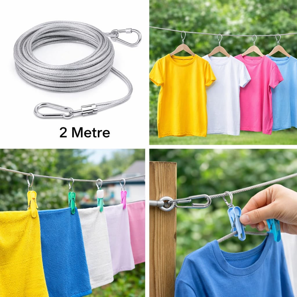 2-Metre Stainless Steel Clothes Heavy-Duty Portable Laundry Line