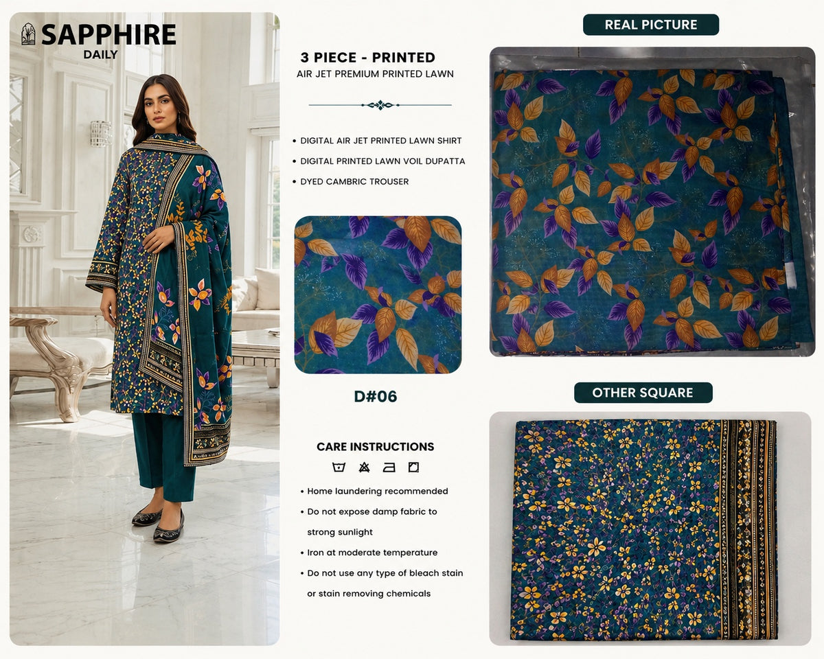SAPPHIRE - 3 Pcs Printed Lawn Suit - Apparel Accessory Designed For Fashion Styling