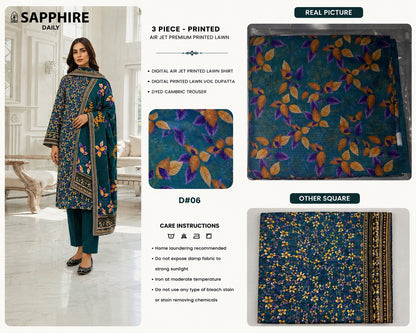 SAPPHIRE - 3 Pcs Printed Lawn Suit - Apparel Accessory Designed For Fashion Styling