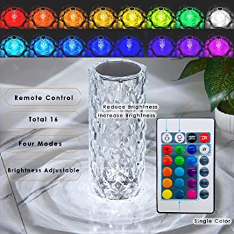 Rose Diamond Crystal Table Touch Sensor Light with Remote Control