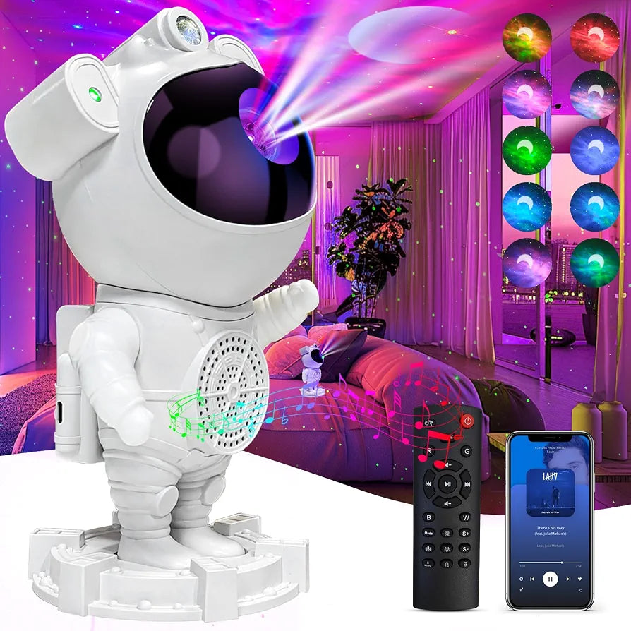 Astronaut Galaxy Star Projector Lamp with Built-in Bluetooth Speaker &amp; Remote Control