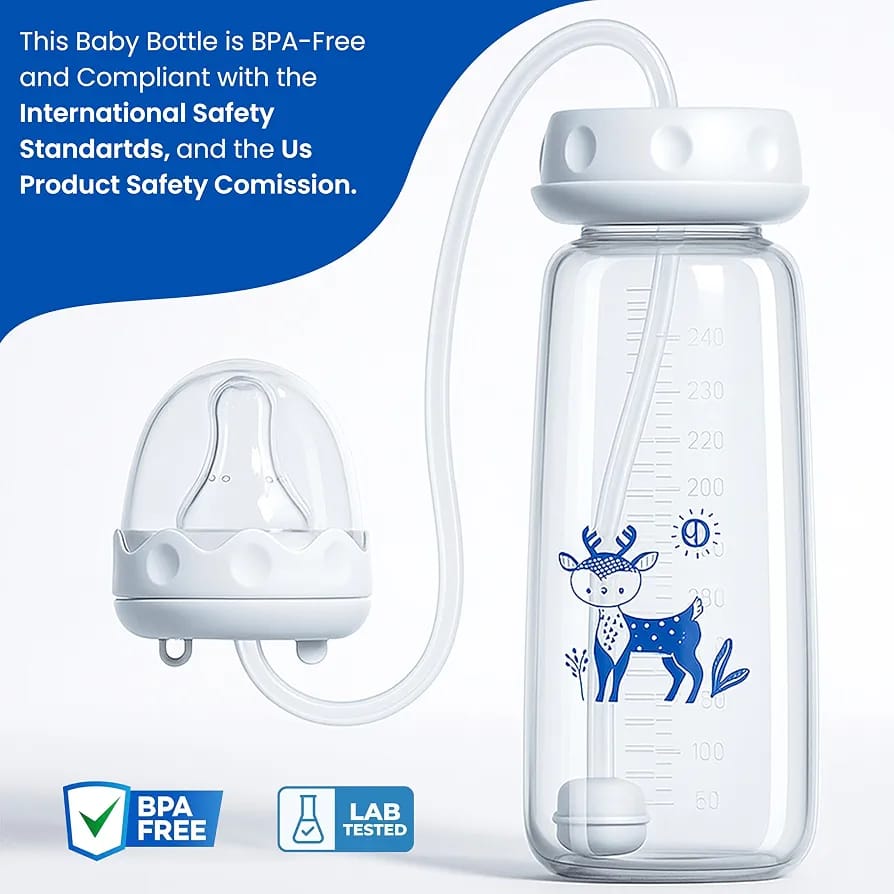 Hands-Free Baby Feeding Bottle with Pacifier &amp; Cleaning Brush