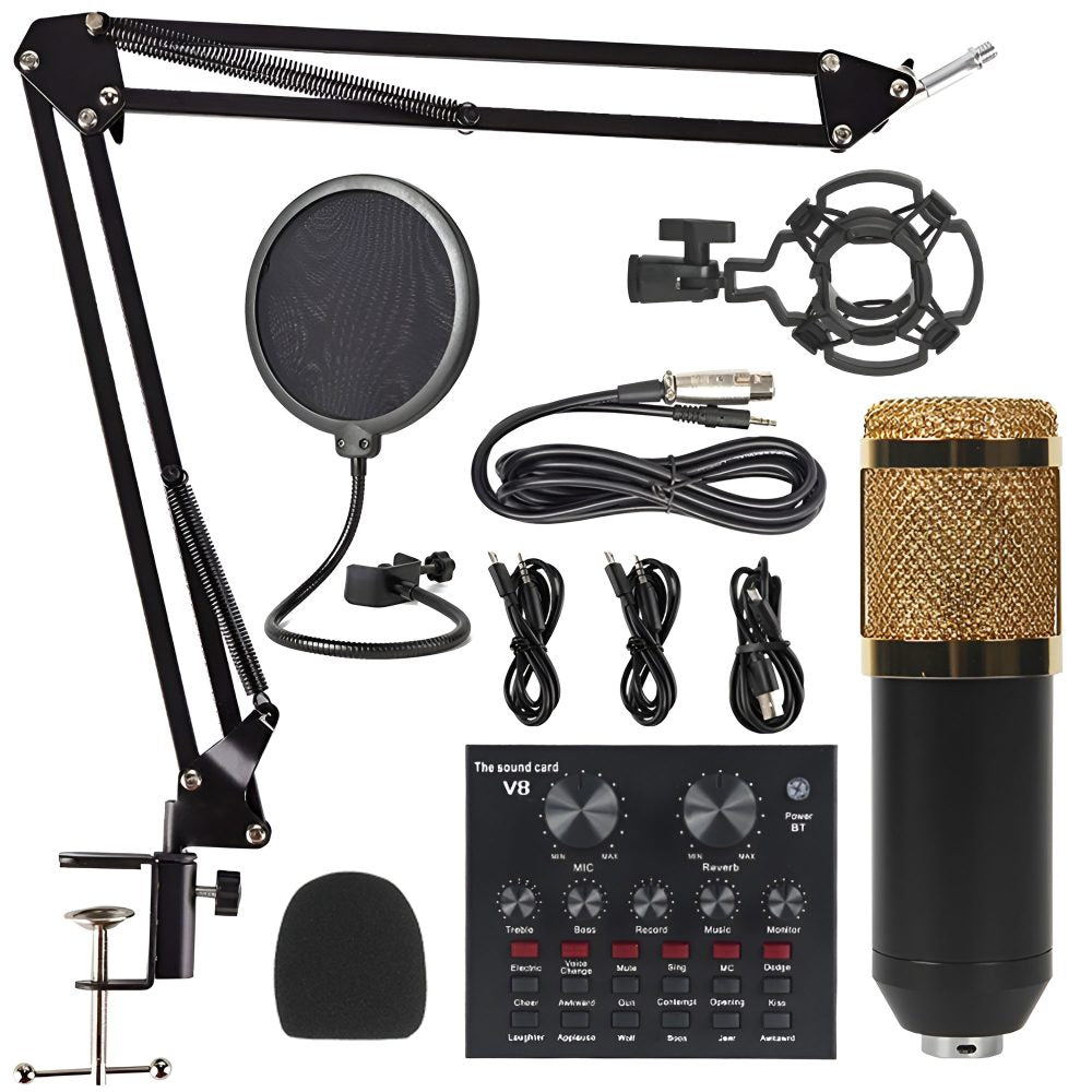 Premium V8 Pro Condenser Microphone Kit With Sound Card