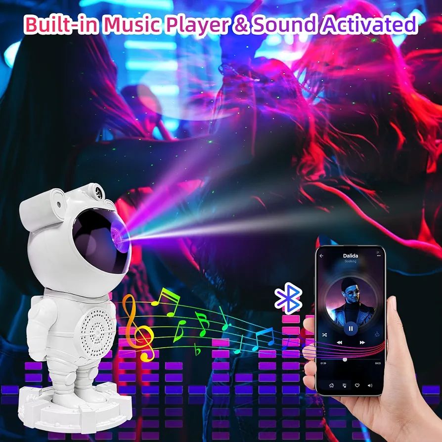 Astronaut Galaxy Star Projector Lamp with Built-in Bluetooth Speaker &amp; Remote Control