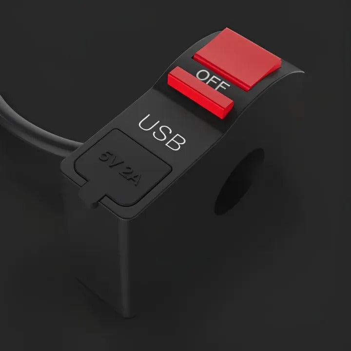 Universal Motorcycle Handlebar Switch with USB Port 5V 2A