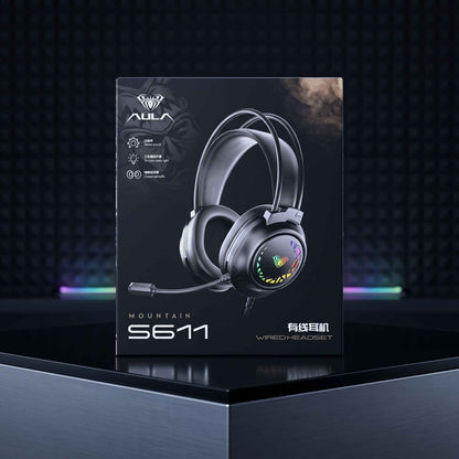 AULA S611 Wired Gaming Headset featuring immersive stereo sound