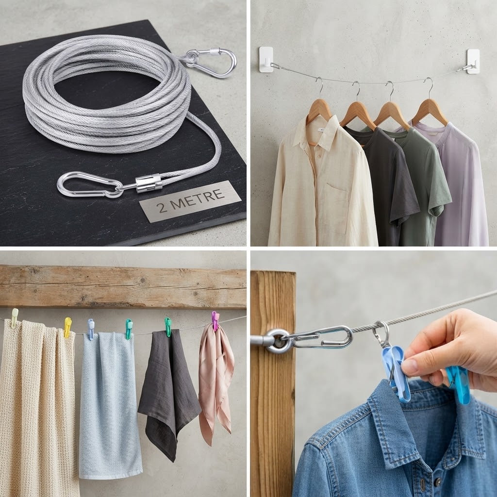 2-Metre Stainless Steel Clothes Heavy-Duty Portable Laundry Line