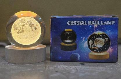 Glowing Crystal Ball Lamp with LED Wooden Base
