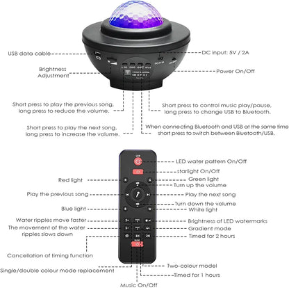 LED Night Light Projector with Bluetooth Speaker &amp; Remote