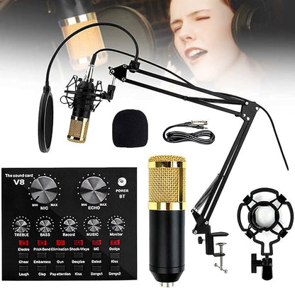 Premium V8 Pro Condenser Microphone Kit With Sound Card