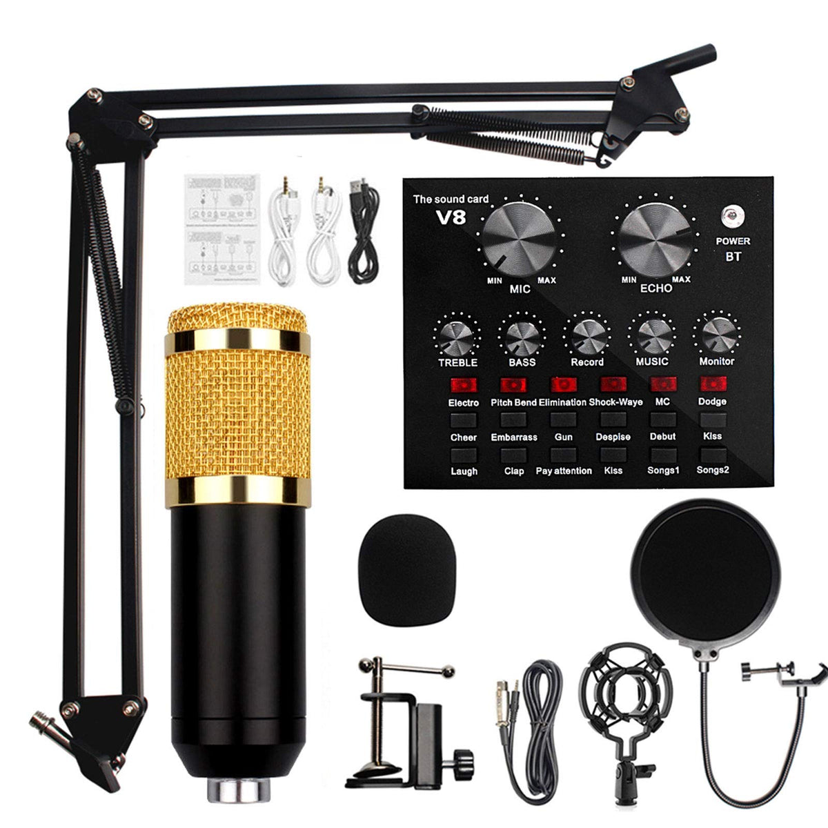 Premium V8 Pro Condenser Microphone Kit With Sound Card