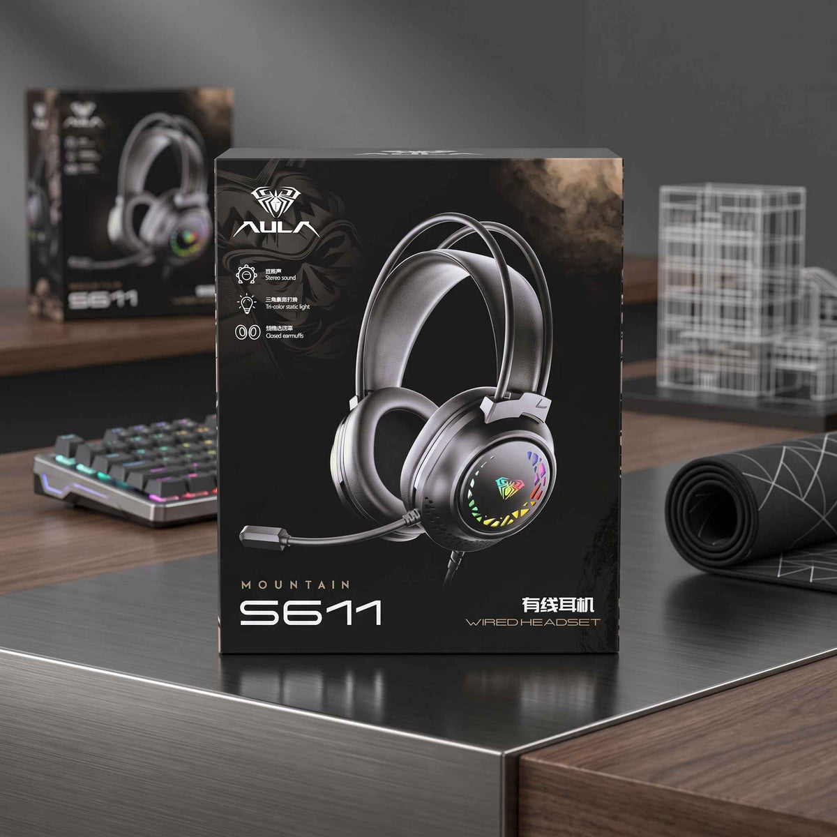AULA S611 Wired Gaming Headset featuring immersive stereo sound