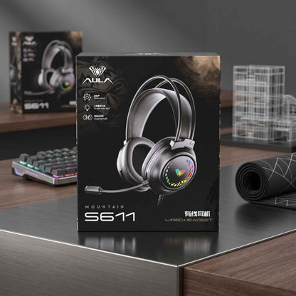 AULA S611 Wired Gaming Headset featuring immersive stereo sound