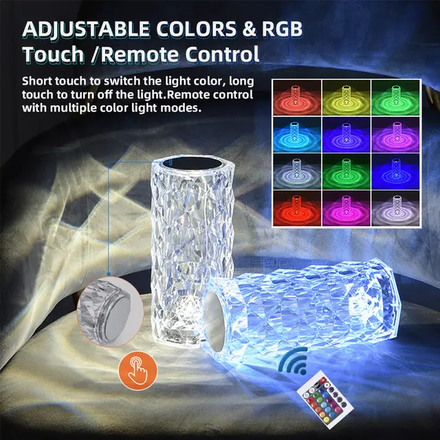Rose Diamond Crystal Table Touch Sensor Light with Remote Control