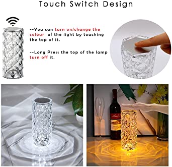 Rose Diamond Crystal Table Touch Sensor Light with Remote Control