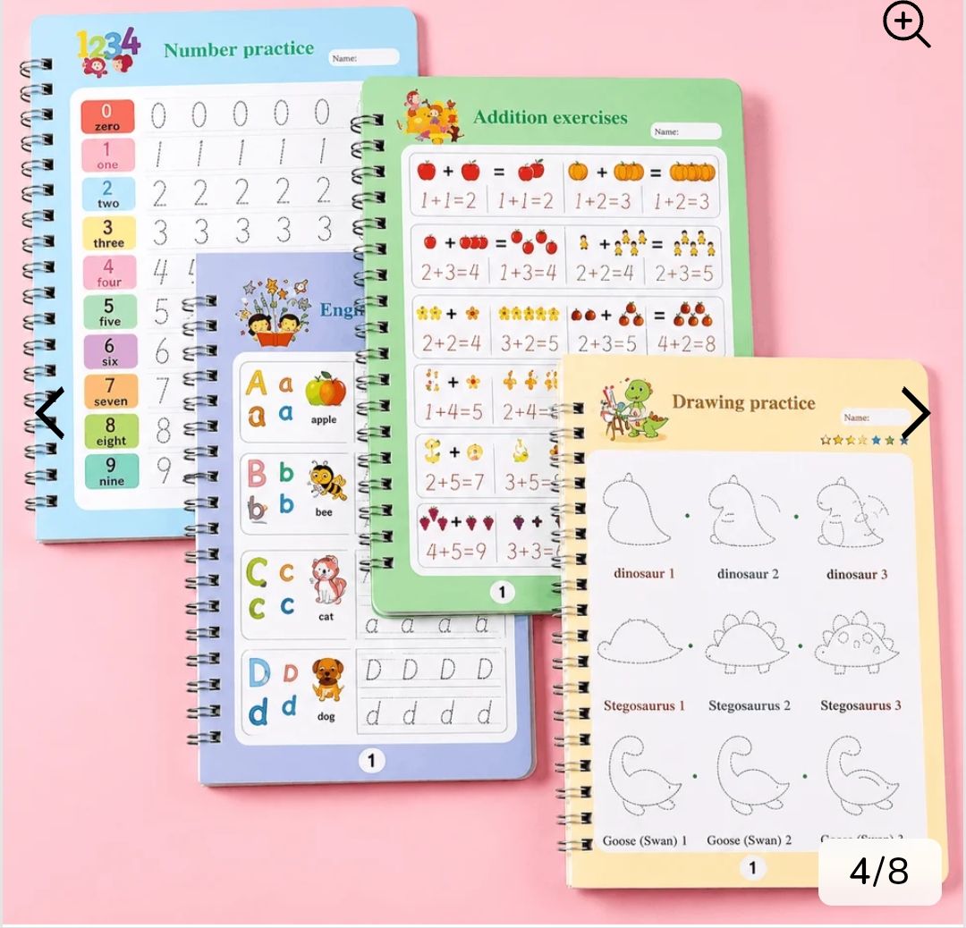Magic Practice Copybook - Set of 4 with Disappearing Ink Pen