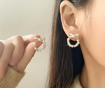Pearl Bow Korean Zircon Earrings for Women  Premium
